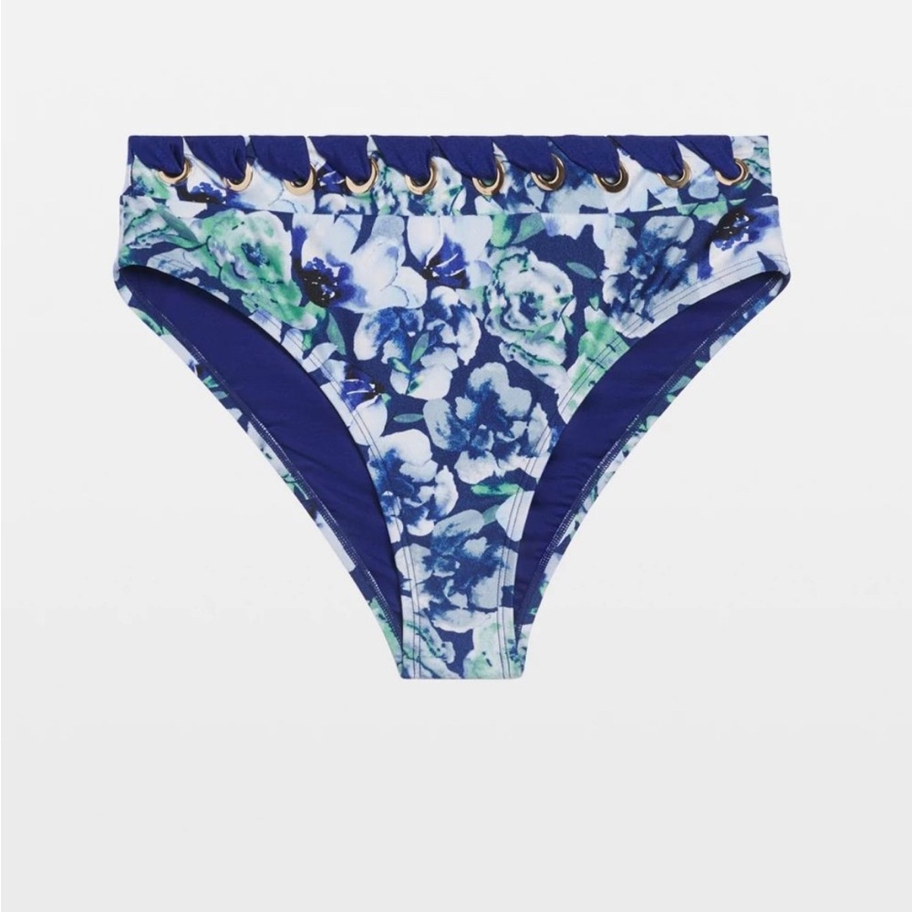 White House Black Market Blue High Waist Floral Swimwear